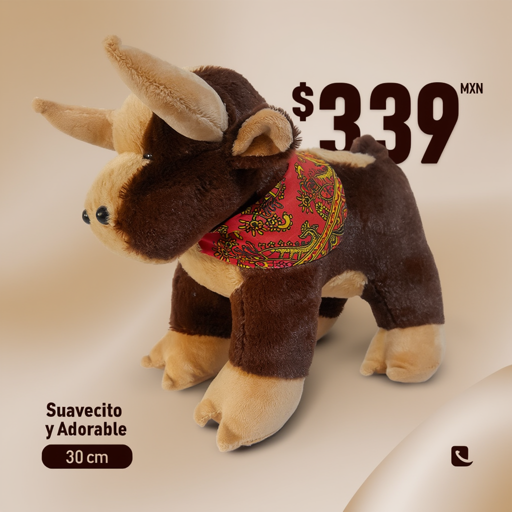 🐂 Toro de Peluche Artesanal con Pañuelo Decorativo